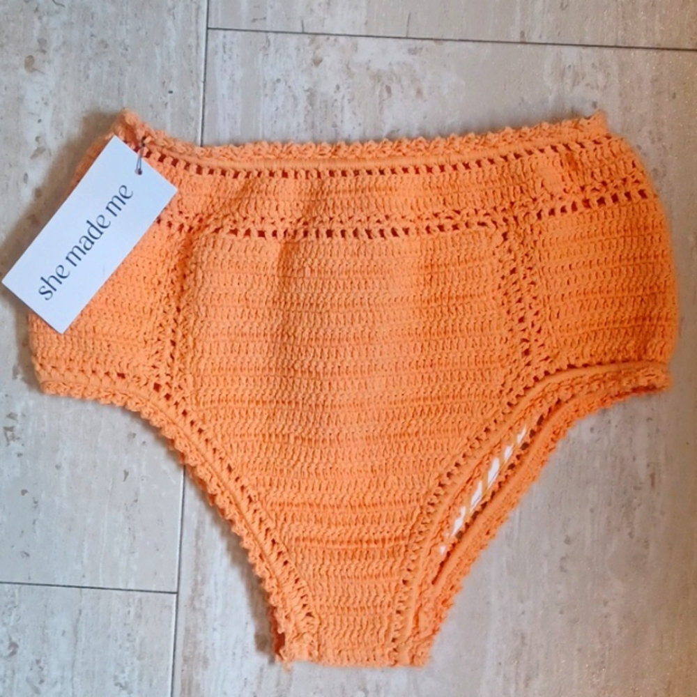 New She Made Me Cotton Crochet Knit Essential High-Waisted Bikini Bottoms